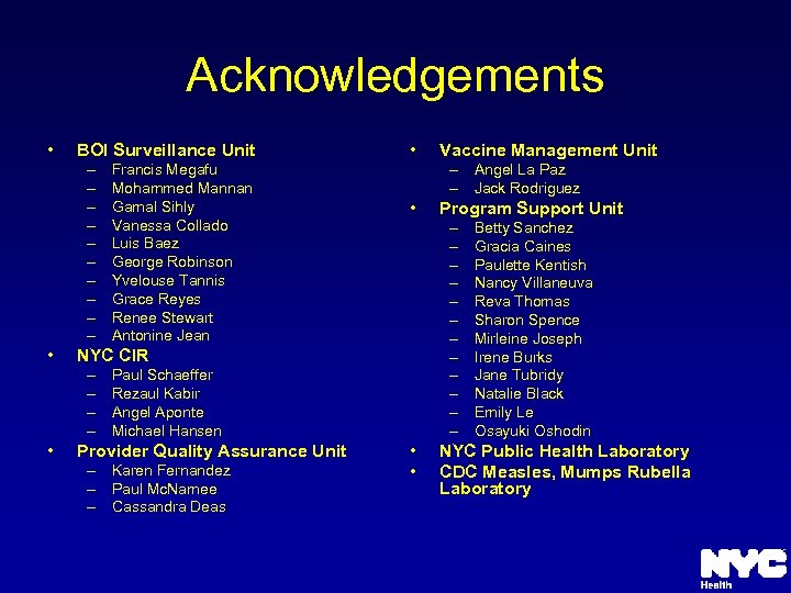Acknowledgements • BOI Surveillance Unit – – – – – • • – Karen