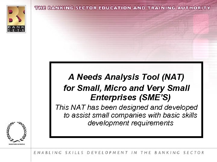 A Needs Analysis Tool (NAT) for Small, Micro and Very Small Enterprises (SME’S) This