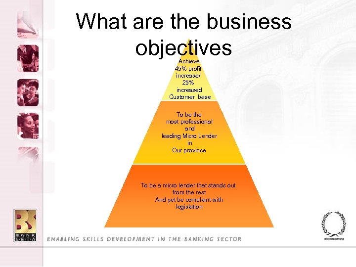 What are the business objectives Achieve 45% profit increase/ 25% increased Customer base To