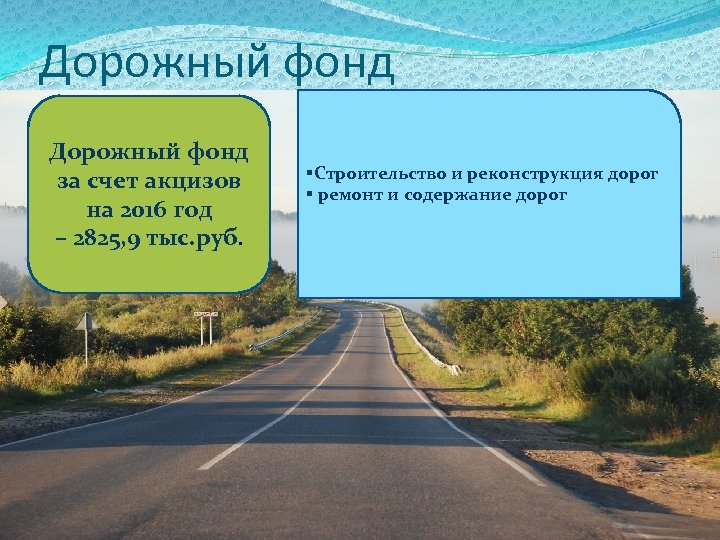 Дорожный фонд за счет акцизов на 2016 год – 2825, 9 тыс. руб. §Строительство