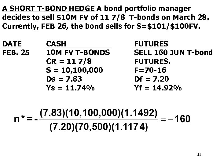 A SHORT T-BOND HEDGE A bond portfolio manager decides to sell $10 M FV