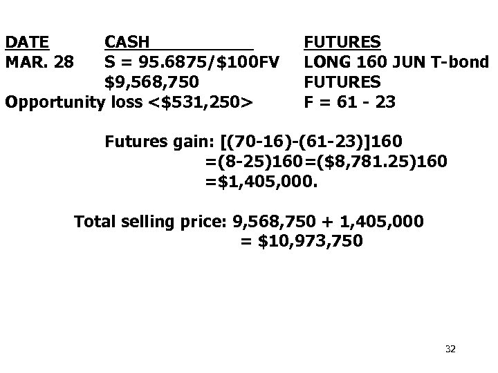 DATE MAR. 28 CASH S = 95. 6875/$100 FV $9, 568, 750 Opportunity loss