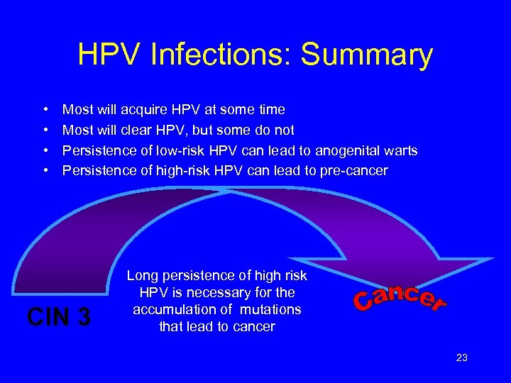 HPV Infections: Summary • • Most will acquire HPV at some time Most will