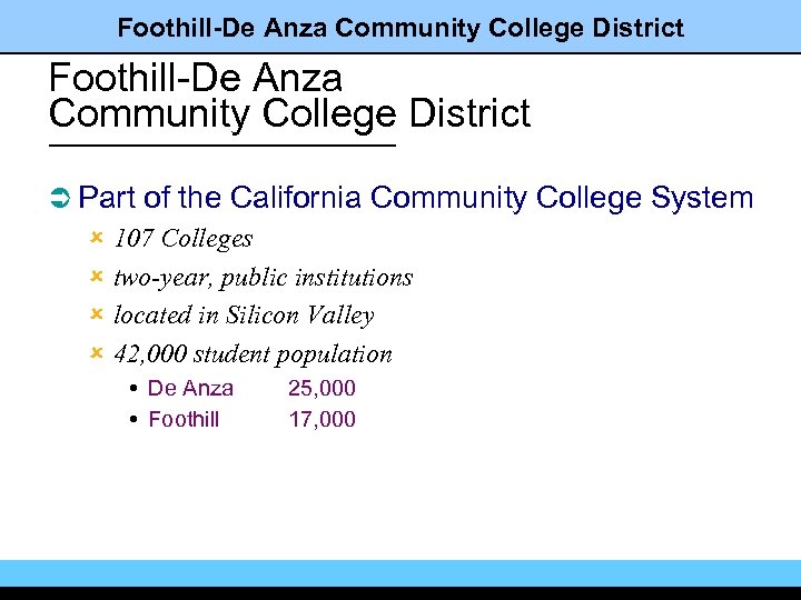 Foothill-De Anza Community College District Ü Part of the California Community College System û