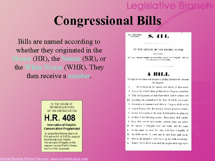 Congressional Bills are named according to whether they originated in the House (HR), the