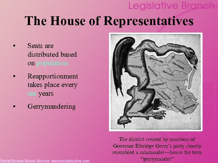 The House of Representatives • Seats are distributed based on population • Reapportionment takes