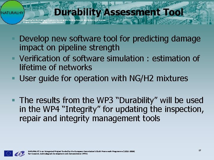 Durability Assessment Tool Preparing for the Hydrogen Economy by Using the Existing Natural Gas