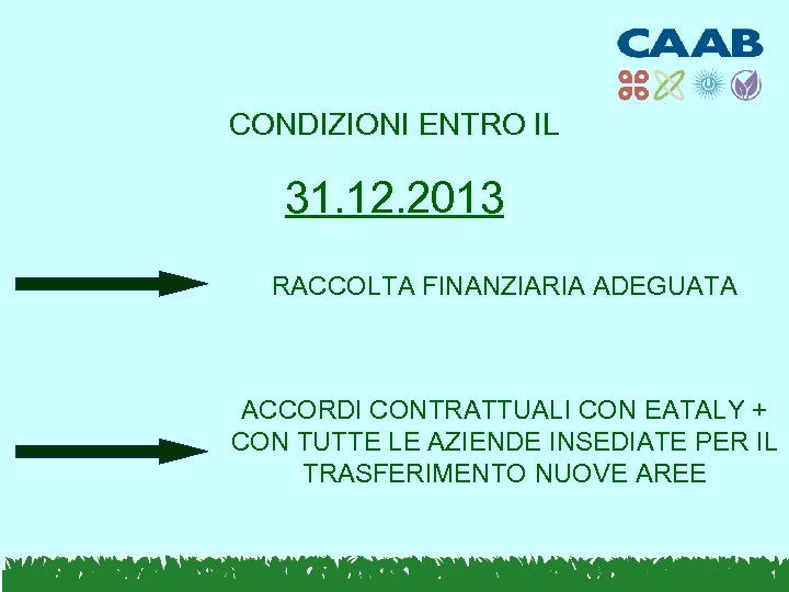 CONDIZIONI ENTRO IL 31. 12. 2013 RACCOLTA FINANZIARIA ADEGUATA ACCORDI CONTRATTUALI CON EATALY +