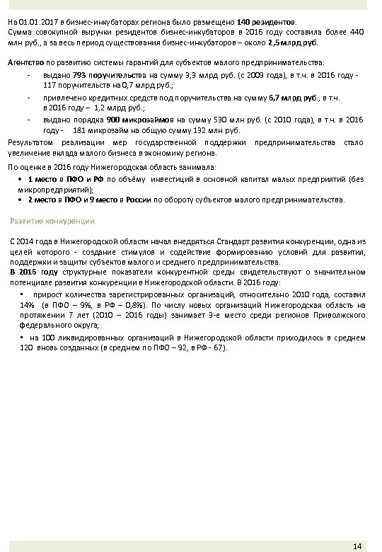 На 01. 2017 в бизнес-инкубаторах региона было размещено 140 резидентов. Сумма совокупной выручки резидентов