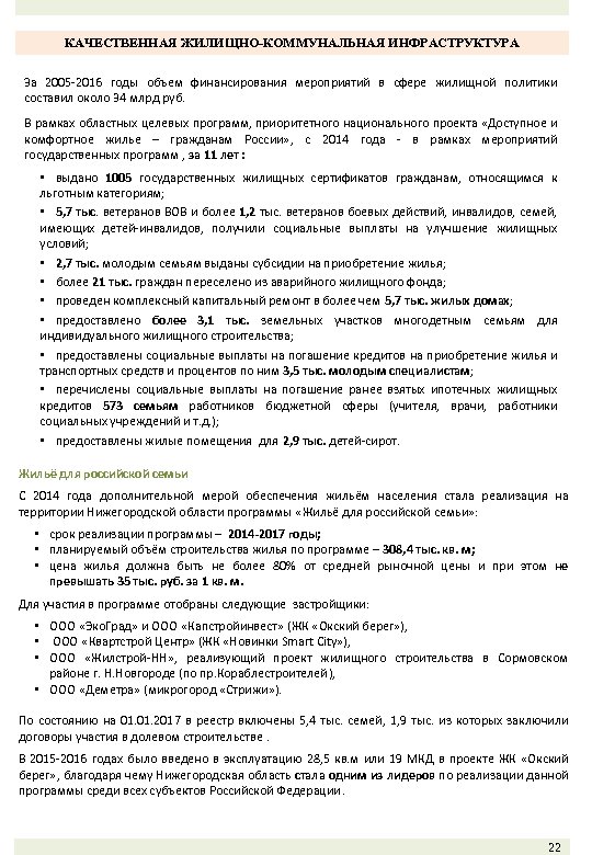 КАЧЕСТВЕННАЯ ЖИЛИЩНО-КОММУНАЛЬНАЯ ИНФРАСТРУКТУРА За 2005 -2016 годы объем финансирования мероприятий в сфере жилищной политики