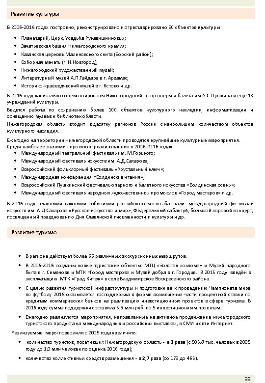 Развитие культуры В 2006 -2016 годах построено, реконструировано и отреставрировано 50 объектов культуры: •
