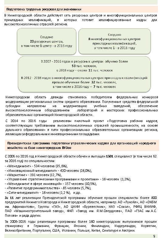 Подготовка трудовых ресурсов для экономики В Нижегородской области действует сеть ресурсных центров и многофункциональных