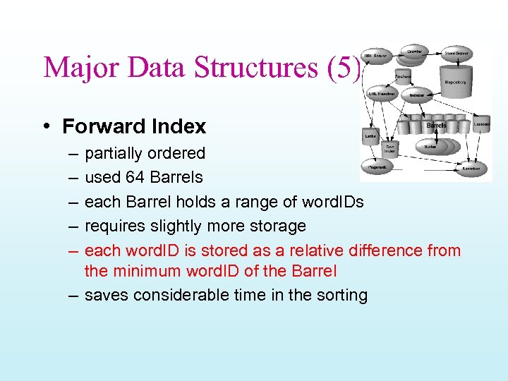 Major Data Structures (5) • Forward Index – – – partially ordered used 64