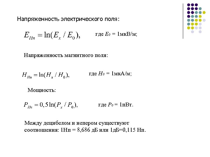 Напряженность электрического поля: где Е 0 = 1 мк. В/м; Напряженность магнитного поля: где