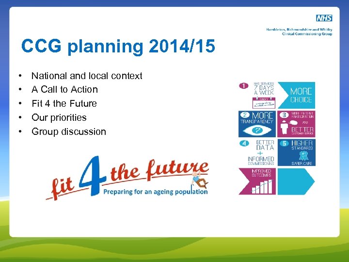 CCG planning 2014/15 • • • National and local context A Call to Action