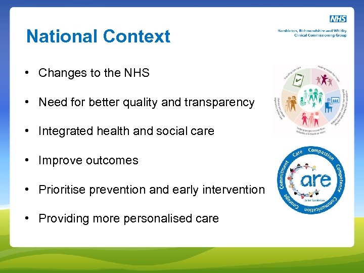 National Context • Changes to the NHS • Need for better quality and transparency