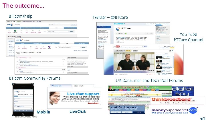 The outcome… BT. com/help Twitter – @BTCare You Tube BTCare Channel BT. com Community