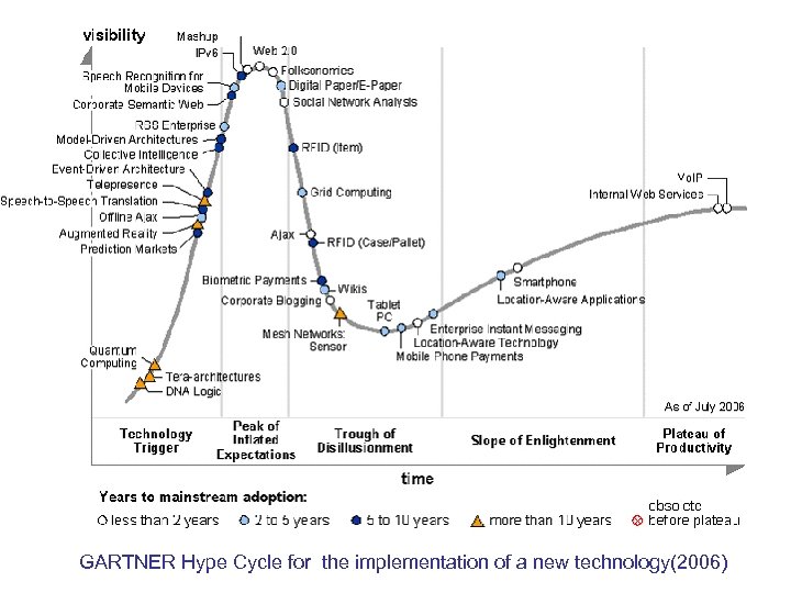 GARTNER Hype Cycle for the implementation of a new technology(2006) 