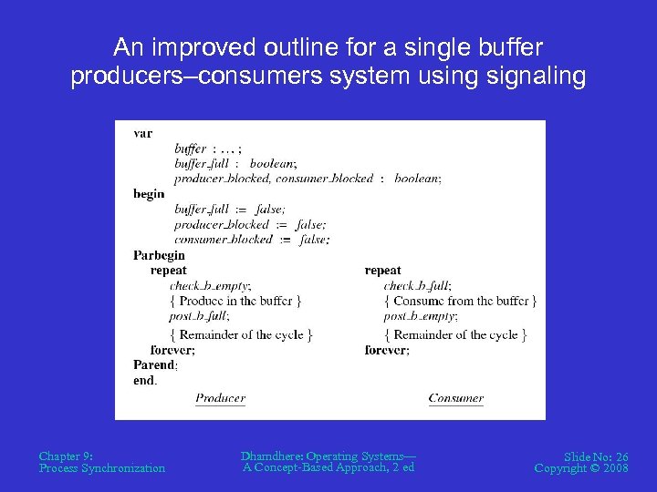 An improved outline for a single buffer producers–consumers system using signaling Chapter 9: Process