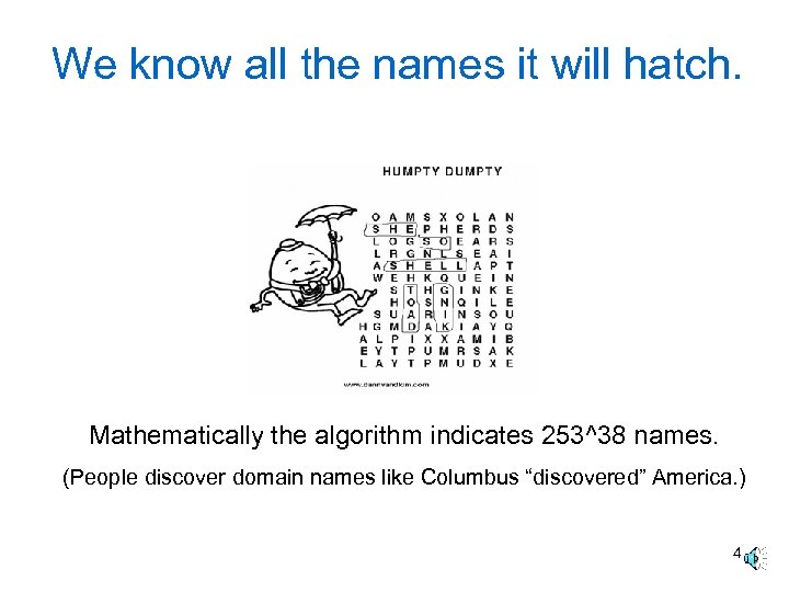 We know all the names it will hatch. Mathematically the algorithm indicates 253^38 names.