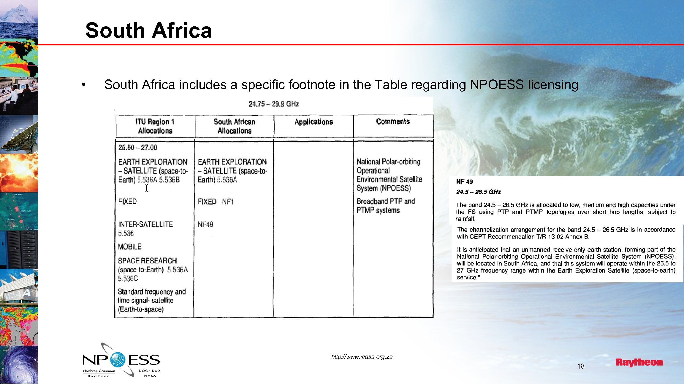 South Africa • South Africa includes a specific footnote in the Table regarding NPOESS