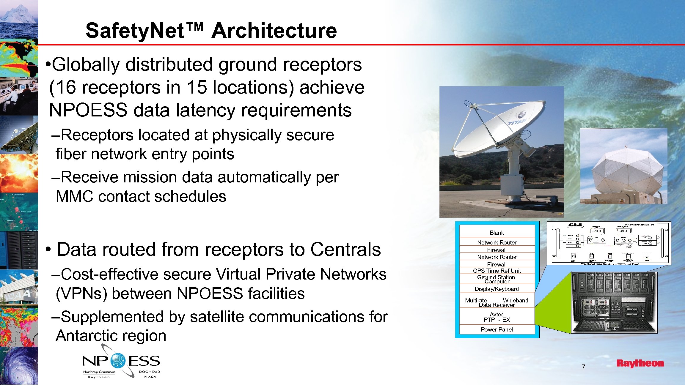 Safety. Net™ Architecture • Globally distributed ground receptors (16 receptors in 15 locations) achieve