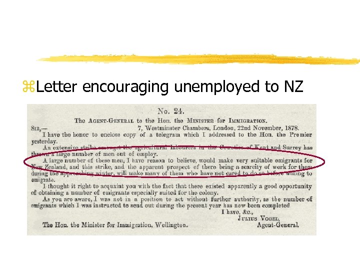 z. Letter encouraging unemployed to NZ 