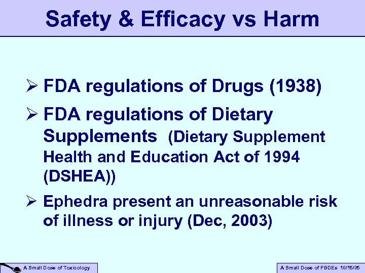 Safety & Efficacy vs Harm Ø FDA regulations of Drugs (1938) Ø FDA regulations