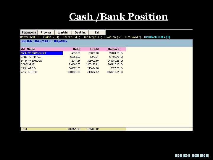 Cash /Bank Position 
