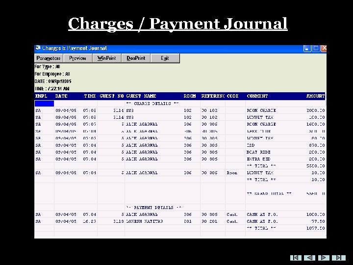 Charges / Payment Journal 
