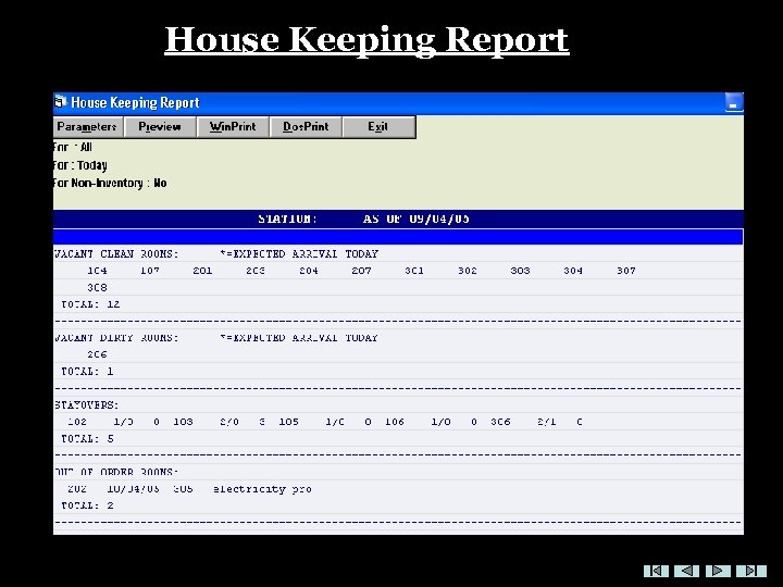 House Keeping Report 
