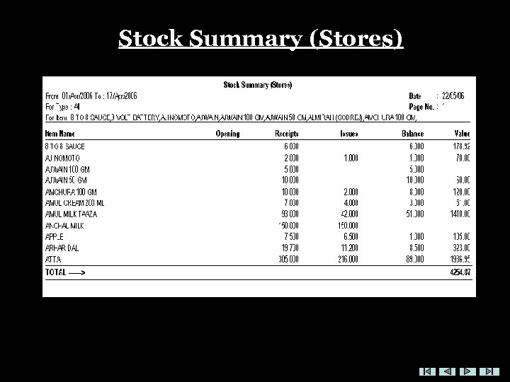 Stock Summary (Stores) 