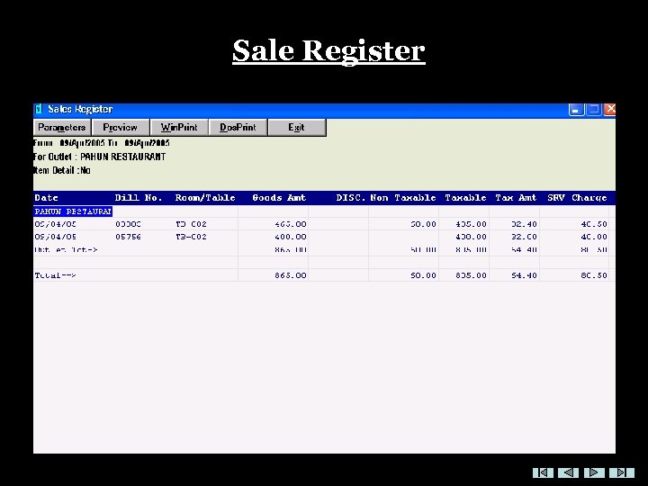 Sale Register 