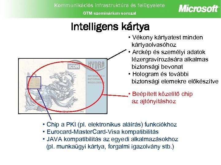 Kommunikációs infrastruktúra és felügyelete GTM szeminárium sorozat Intelligens kártya + V 2. 0 PKI