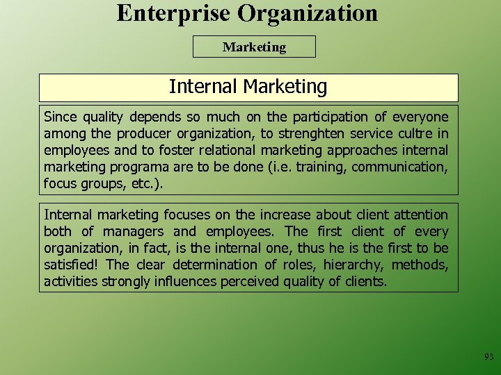 Enterprise Organization Marketing Internal Marketing Since quality depends so much on the participation of