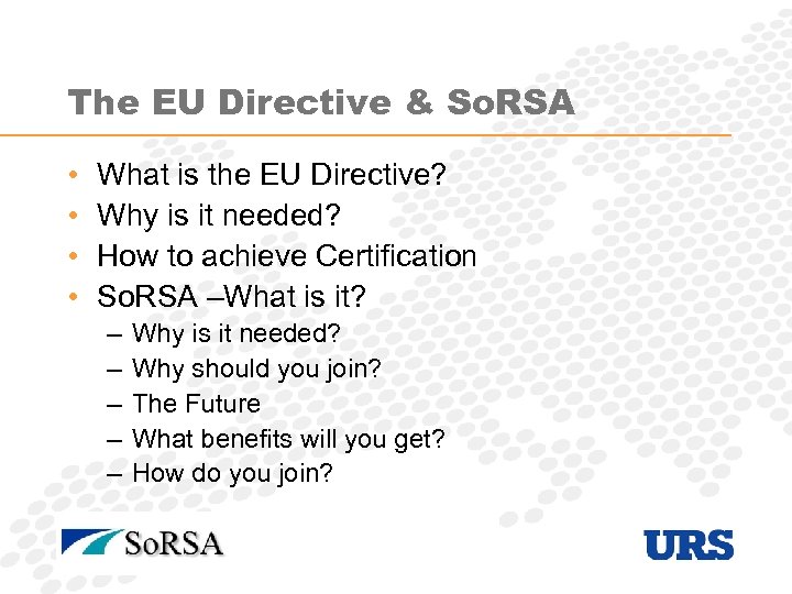 The EU Directive & So. RSA • • What is the EU Directive? Why
