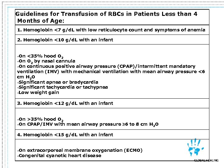 Guidelines for Transfusion of RBCs in Patients Less than 4 Months of Age: 1.