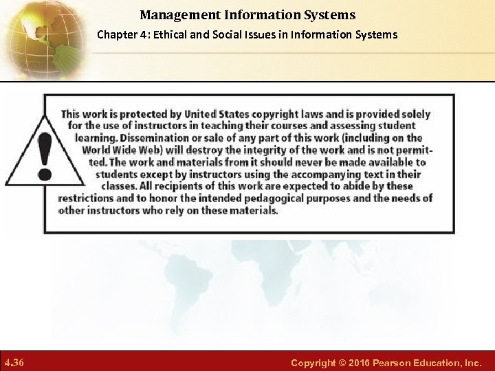 Management Information Systems Chapter 4: Ethical and Social Issues in Information Systems 4. 36