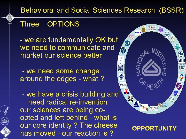 Behavioral and Social Sciences Research (BSSR) Three OPTIONS - we are fundamentally OK but