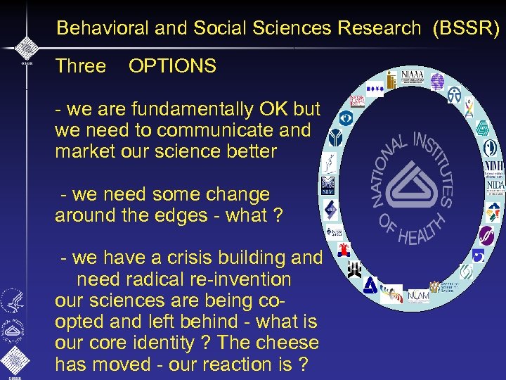Behavioral and Social Sciences Research (BSSR) Three OPTIONS - we are fundamentally OK but