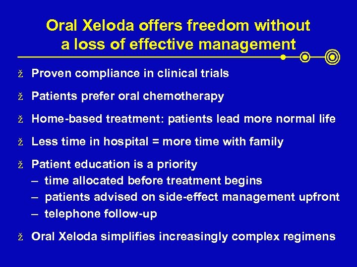 Oral Xeloda offers freedom without a loss of effective management ž Proven compliance in