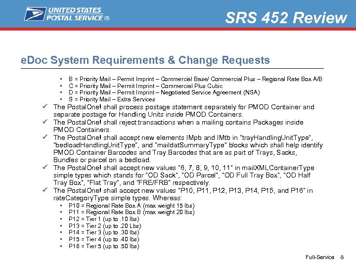 SRS 452 Review e. Doc System Requirements & Change Requests • • B =