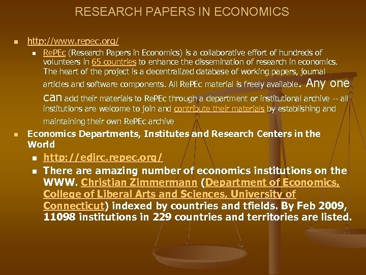 RESEARCH PAPERS IN ECONOMICS n http: //www. repec. org/ n Re. PEc (Research Papers