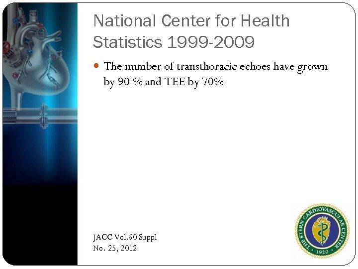 National Center for Health Statistics 1999 -2009 The number of transthoracic echoes have grown