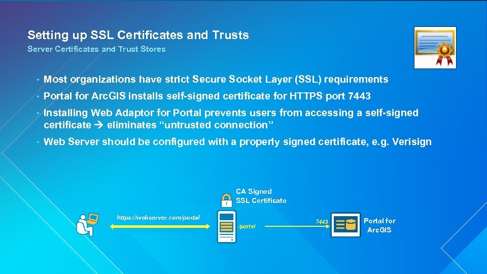 Setting up SSL Certificates and Trusts Server Certificates and Trust Stores • Most organizations