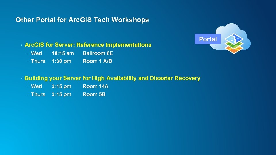 Other Portal for Arc. GIS Tech Workshops • Arc. GIS for Server: Reference Implementations