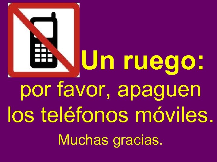 Un ruego: por favor, apaguen los teléfonos móviles. Muchas gracias. 