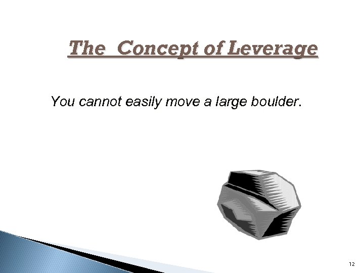 The Concept of Leverage You cannot easily move a large boulder 12 