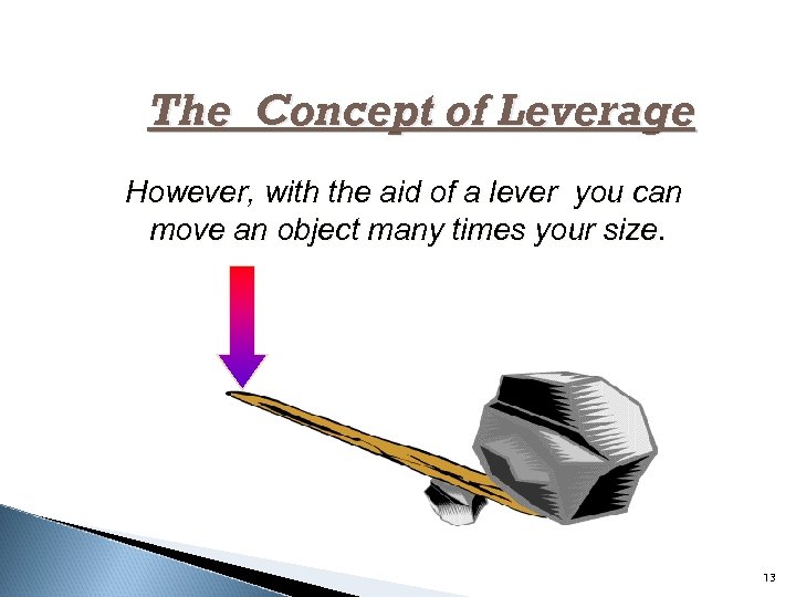 The Concept of Leverage However, with the aid of a lever you can move