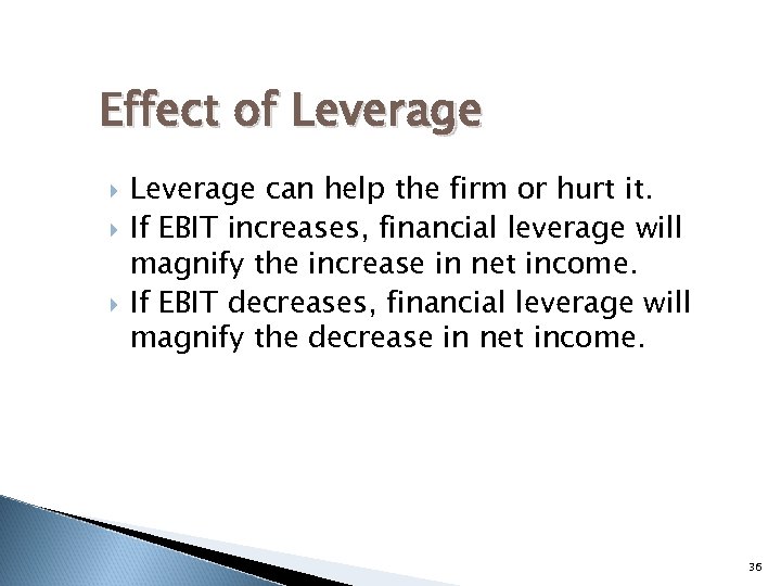 Effect of Leverage can help the firm or hurt it. If EBIT increases, financial